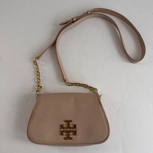 Tory Burch Britten Mini Crossbody Bag Blush Pink Pebbled Leather Gold Chain